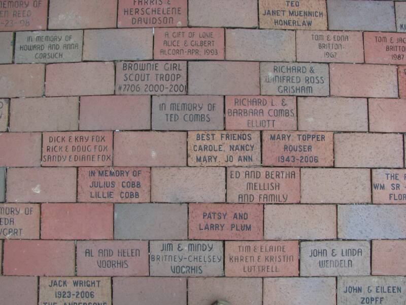 Brick walkway containing memorial bricks