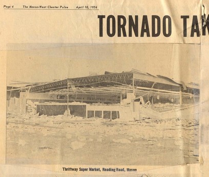 Newspaper front page after 1974 tornado in Mason